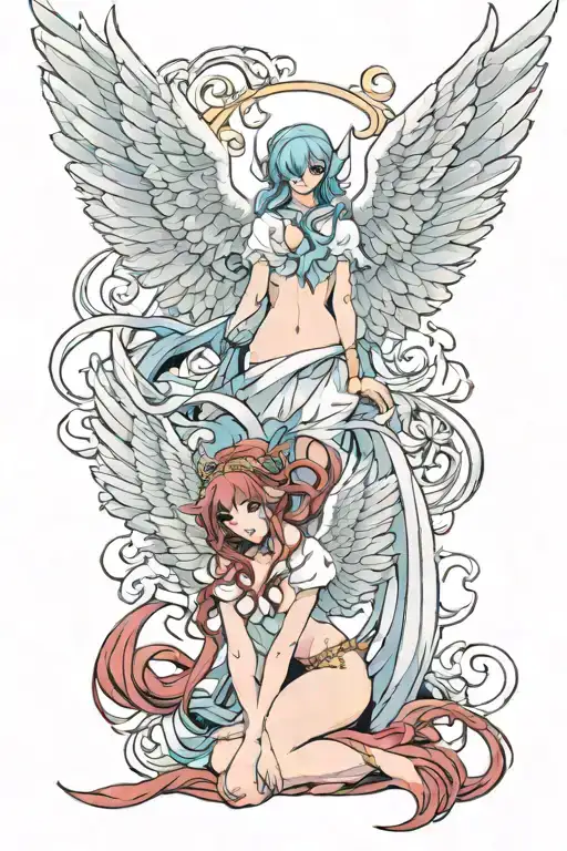 Angel and demon wings spread wide half angel half tattoo design idea