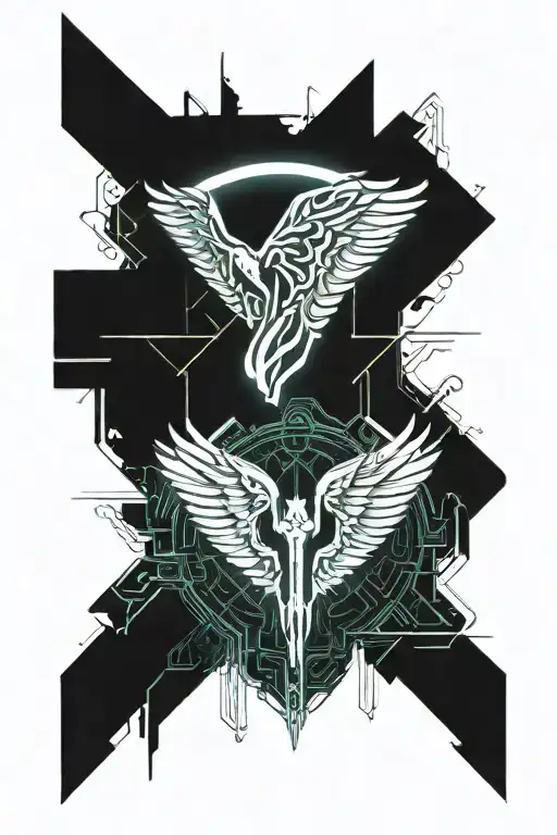 Angel and demon wings spread wide tattoo design idea