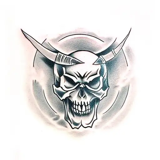demon with skull in right hand tattoo design idea