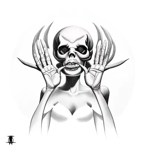 demon, with a skull in her hands tattoo design idea