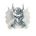 demon with skull in right hand tattoo design idea