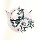 demon with skull in right hand tattoo design idea