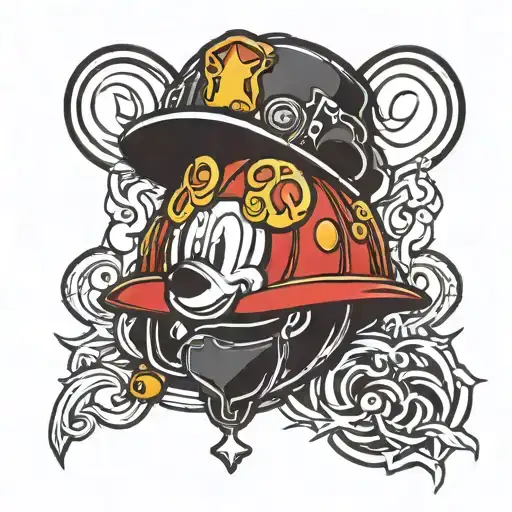 fire helmet with mickey ears outline tattoo design idea