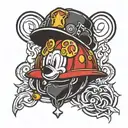 fire helmet with mickey ears outline tattoo design idea