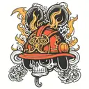 fire helmet with mickey ears outline tattoo design idea