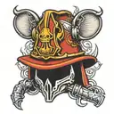 fire helmet with mickey ears outline tattoo design idea
