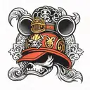 fire helmet with mickey ears outline tattoo design idea