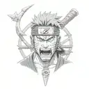 Zabuza Momochi from Naruto headshot with bloody kunai clenched in his teeth tattoo design idea