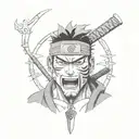 Zabuza Momochi from Naruto headshot with bloody kunai clenched in his teeth tattoo design idea