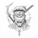 Zabuza Momochi from Naruto headshot with bloody kunai clenched in his teeth tattoo design idea
