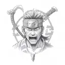 Zabuza Momochi from Naruto headshot with bloody kunai clenched in his teeth tattoo design idea