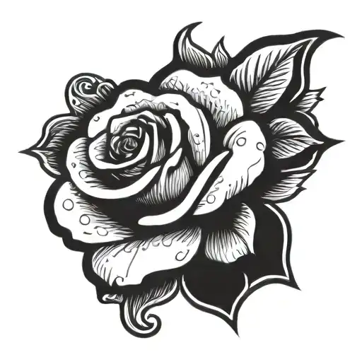 long stemmed rose coming out of liquor bottle tattoo design idea