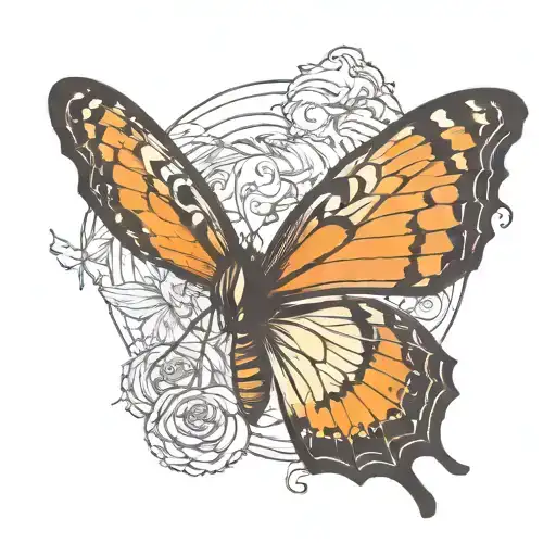side view butterfly in flight tattoo design idea