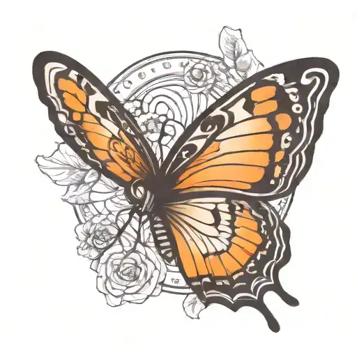 side view butterfly in flight tattoo design idea