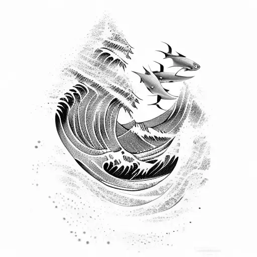 salmon the great wave tattoo design idea