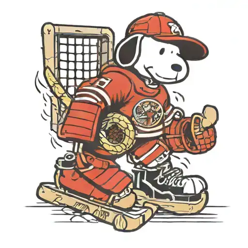 Snoopy with hockey goalie gear tattoo design idea