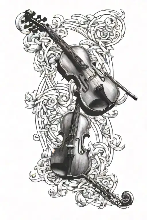 violin trumpet intertwined tattoo design idea
