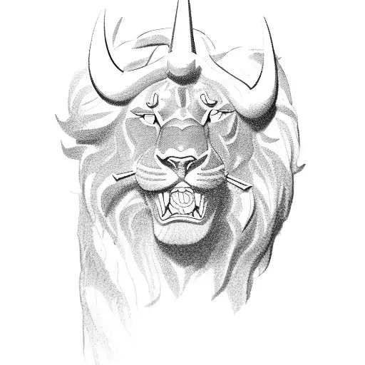 Statue of a man with a Lion and a Bull  tattoo design idea
