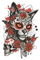 cat, skull, day of the dead tattoo design idea