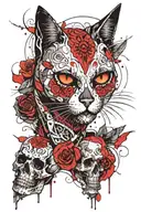 cat, skull, day of the dead tattoo design idea