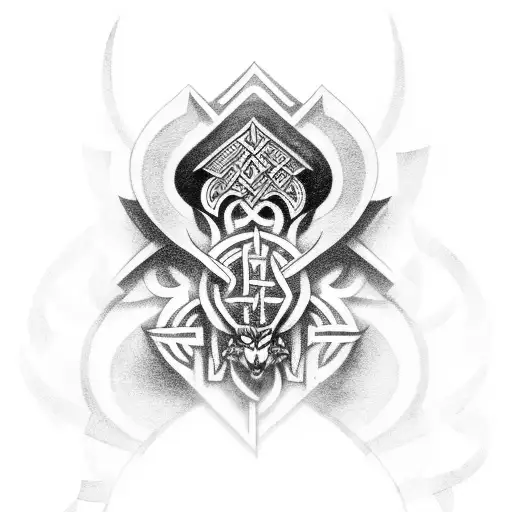 A powerful Norse god or goddess surrounded by runic symbols tattoo design idea