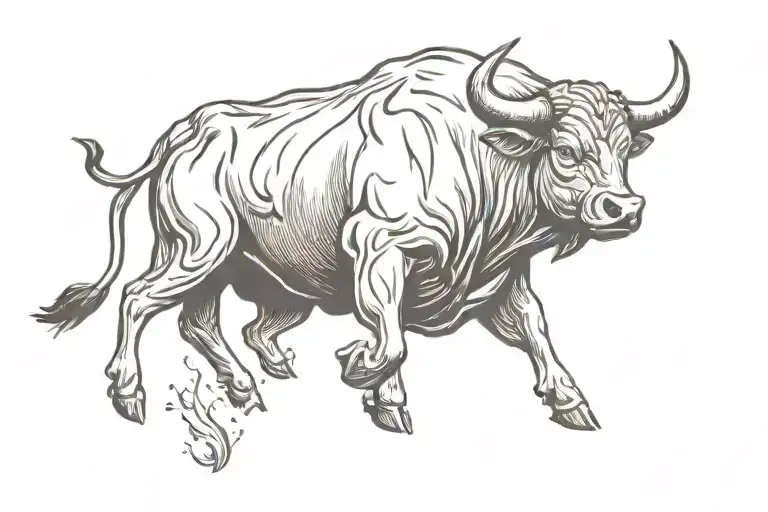 a pumped-up bull running in profile in engraving style tattoo  tattoo design idea