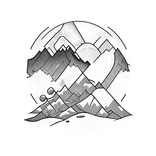 A bottle of wine pouring into a mountain range tattoo design idea