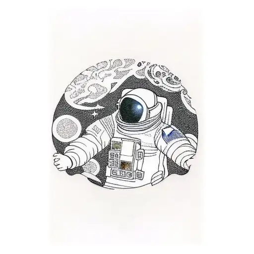 astronaut viser reflecting another astronaut  tattoo design idea