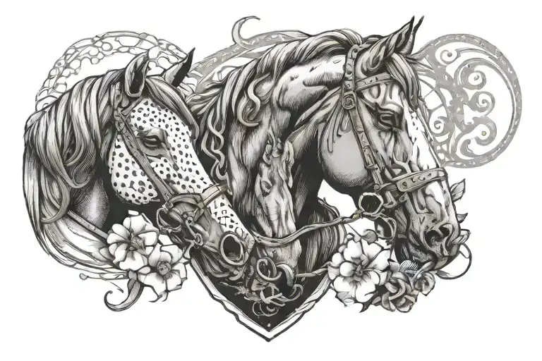 grandad rest in peace with lucky horse shoes and horse riding hand in hand , grandad and granddaughter  tattoo design idea