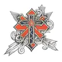 big cross with armenian and iraq flag waving tattoo design idea
