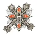 big cross with armenian and iraq flag waving tattoo design idea