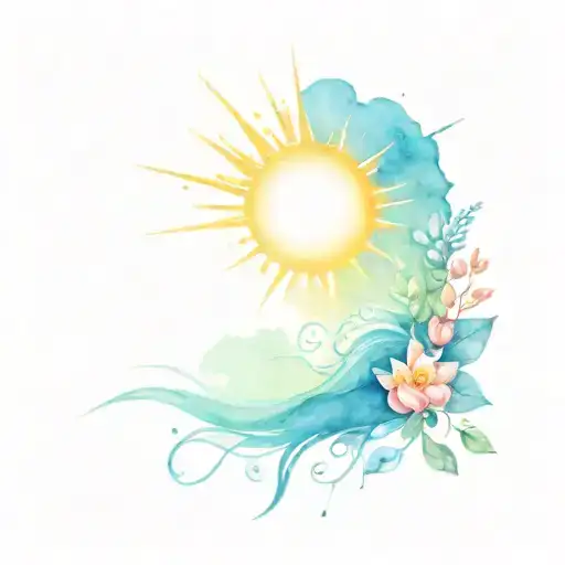 Sun shaped sunset with flower petals as rays tattoo design idea