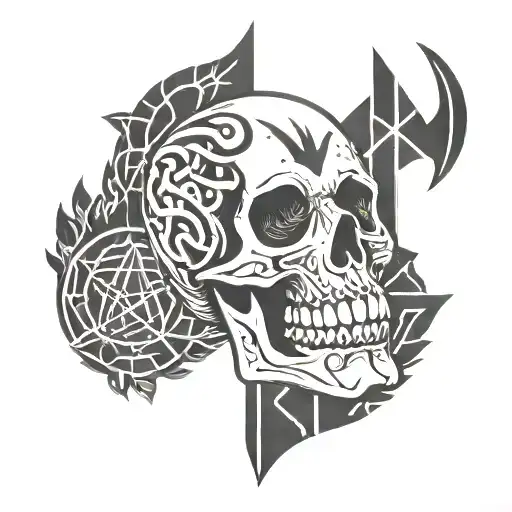 Scandinavia and Scandinavian Runes and Skull tattoo design idea