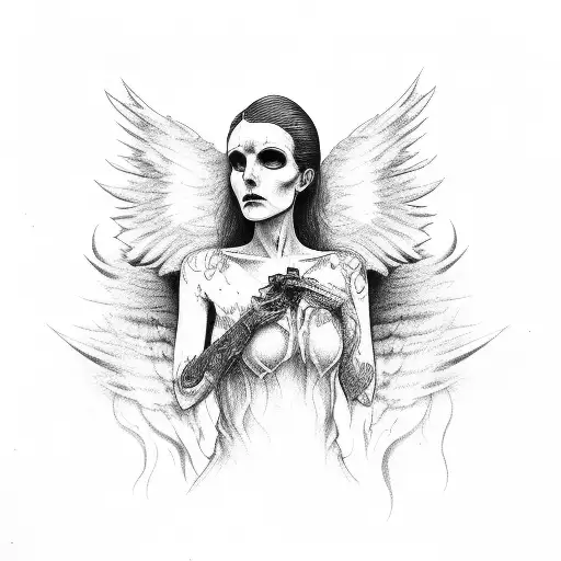 angel of death with smoke (it all comes back) tattoo design idea