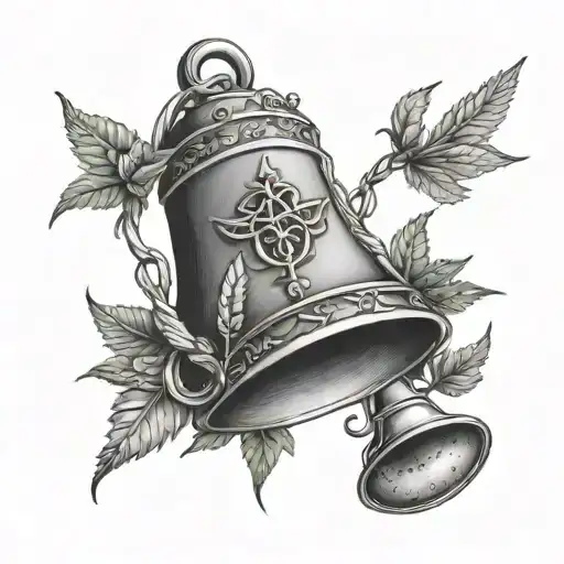 riverside bell with weed plants around it tattoo design idea