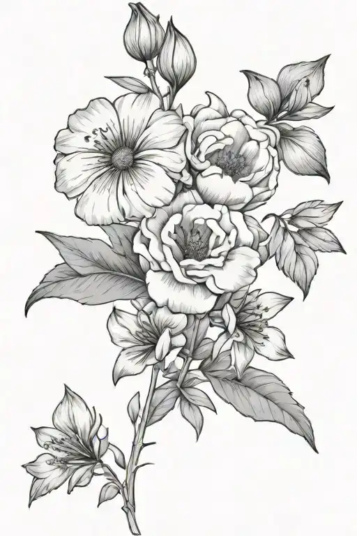september july February November birth flowers tattoo design idea
