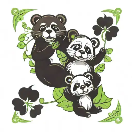 four leaf clover, otter, grateful dead bears sitting tattoo design idea