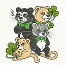 four leaf clover, otter, grateful dead bears sitting tattoo design idea