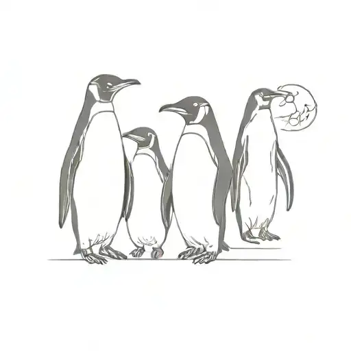 Penguin family of 4 tattoo design idea