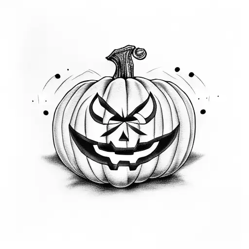 A sinister pumpkin carved with black metal band logos tattoo design idea