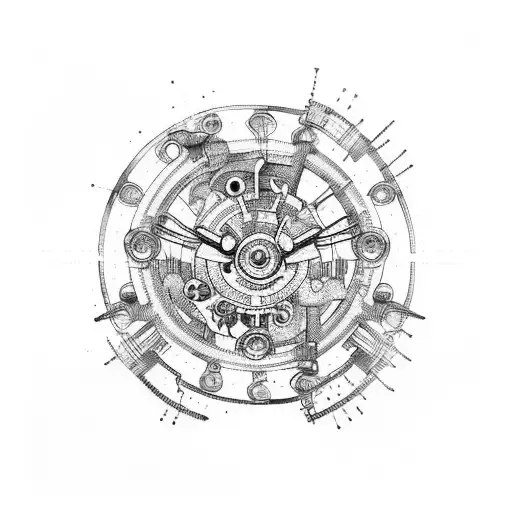 Mechanical engineering-inspired tattoo with gears and circuitry elements tattoo design idea