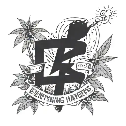 everything happens for a reason written below a weed joint and below a man falling   tattoo design idea