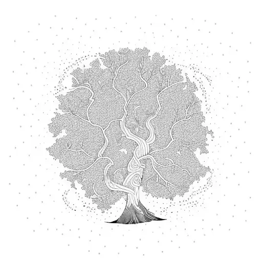 oak tree and waves tattoo design idea