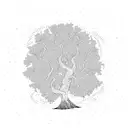 oak tree and waves tattoo design idea
