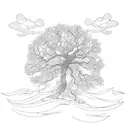 oak tree and waves tattoo design idea