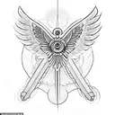 a seraphim, incorporating six angular wings, sacred geometry, and flame-like patterns. with eyes tattoo design idea