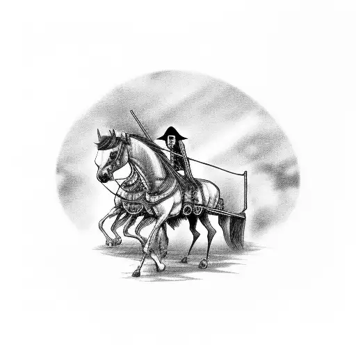 grim reaper and Skelton-horse drawn carriage in a cemetery with a large tree in the background.  tattoo design idea