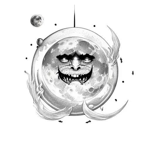 moon with crazy face tattoo design idea