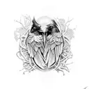 A hauntingly beautiful composition of a raven's silhouette intertwined with intricate memento mori coins tattoo design idea