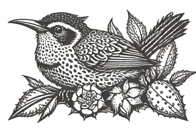 cactus wren bird  tattoo design idea